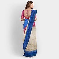 Ghicha Silk Ikkat Saree Handloom Tussar Cerulian Blue and Maroon with BP