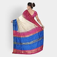 Ghicha Silk Ikkat Saree Handloom Tussar Cerulian Blue and Maroon with BP