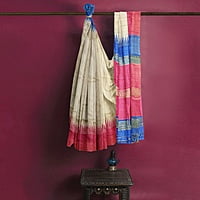 Ikkat Ghicha Silk Saree Handloom Tussar Blue with BP Ikkat Ghicha Silk Saree Handloom Tussar Blue with BP