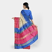 Ikkat Ghicha Silk Saree Handloom Tussar Blue with BP Ikkat Ghicha Silk Saree Handloom Tussar Blue with BP
