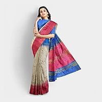 Ikkat Ghicha Silk Saree Handloom Tussar Blue with BP Ikkat Ghicha Silk Saree Handloom Tussar Blue with BP