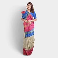 Ikkat Ghicha Silk Saree Handloom Tussar Blue with BP Ikkat Ghicha Silk Saree Handloom Tussar Blue with BP