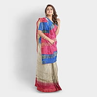 Ikkat Ghicha Silk Saree Handloom Tussar Blue with BP Ikkat Ghicha Silk Saree Handloom Tussar Blue with BP