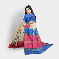 Ikkat Ghicha Silk Saree Handloom Tussar Blue with BP Ikkat Ghicha Silk Saree Handloom Tussar Blue with BP