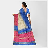 Ikkat Ghicha Silk Saree Handloom Tussar Blue with BP Ikkat Ghicha Silk Saree Handloom Tussar Blue with BP