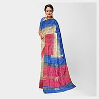 Ikkat Ghicha Silk Saree Handloom Tussar Blue with BP Ikkat Ghicha Silk Saree Handloom Tussar Blue with BP