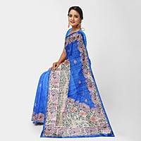 Madhubani Ghicha Silk Saree Handloom Blue Tussar with BP Madhubani Ghicha Silk Saree Handloom Blue Tussar with BP
