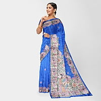 Madhubani Ghicha Silk Saree Handloom Blue Tussar with BP Madhubani Ghicha Silk Saree Handloom Blue Tussar with BP