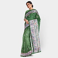 Royal Madhubani Haryali Ghicha Silk Saree with BP