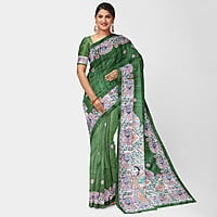 Royal Madhubani Haryali Ghicha Silk Saree with BP