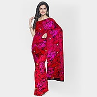 Bollywood Special Crimson Red with Baby Pink Satin Saree with BP