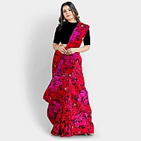 Bollywood Special Crimson Red with Baby Pink Satin Saree with BP