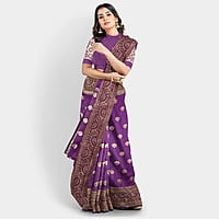 Rainandini Crisyana Handloom Purple Silk Zari Saree with BP