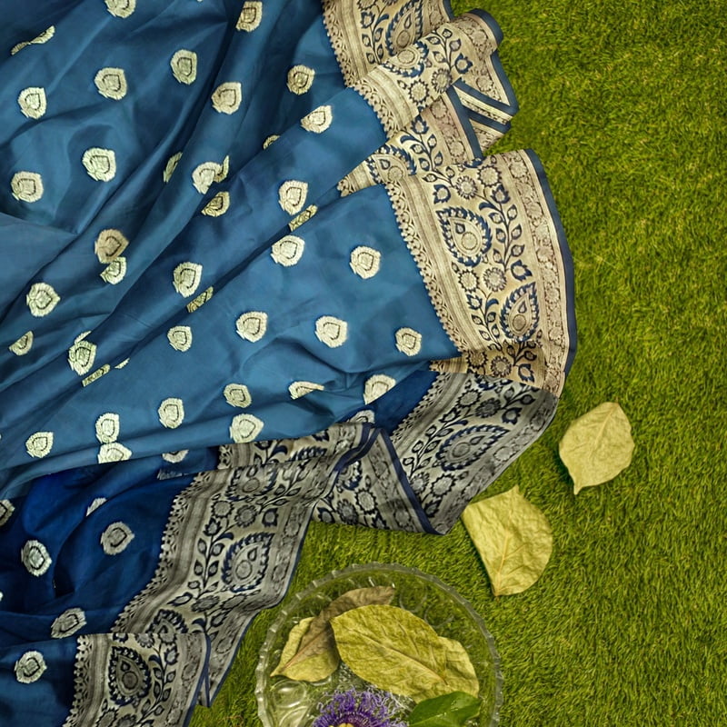 Rainandini Morneela Banarasi Saree with BP Rainandini Morneela Banarasi Saree with BP