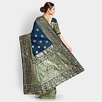 Rainandini Crisyana Handloom Dark Blue Silk Zari Saree with BP