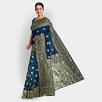 Rainandini Crisyana Handloom Dark Blue Silk Zari Saree with BP