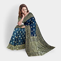 Rainandini Crisyana Handloom Dark Blue Silk Zari Saree with BP