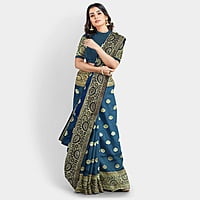 Rainandini Crisyana Handloom Dark Blue Silk Zari Saree with BP