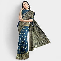 Rainandini Crisyana Handloom Dark Blue Silk Zari Saree with BP