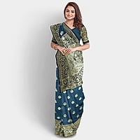 Rainandini Crisyana Handloom Dark Blue Silk Zari Saree with BP