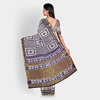 Handloom Linen Ultramarine Blue Box Batik Saree with BP