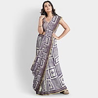 Handloom Linen Ultramarine Blue Box Batik Saree with BP