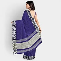 Dual Colour Navy Blue Black Linen Box Batik Saree with BP