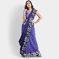 Dual Colour Navy Blue Black Linen Box Batik Saree with BP