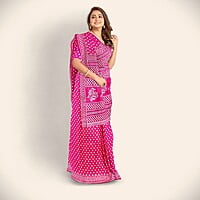Chanderi Silk Red Printed Saree with BP