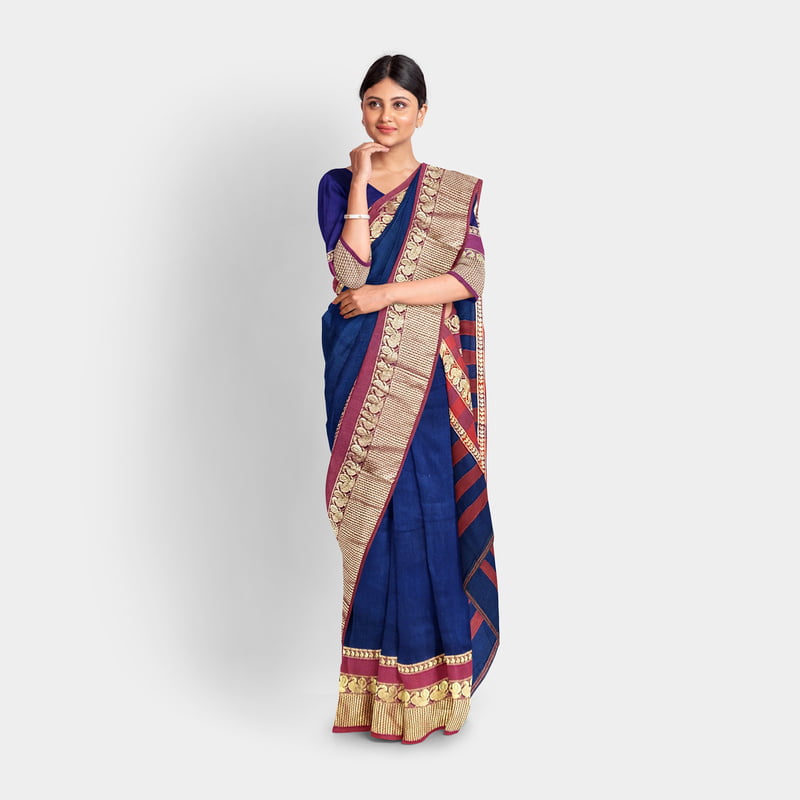 Khaadi Embroidered Saree - Steel Blue with BP Khaadi Embroidered Saree - Steel Blue with BP