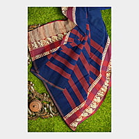 Khaadi Embroidered Saree - Steel Blue with BP Khaadi Embroidered Saree - Steel Blue with BP