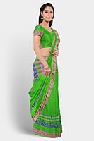 Khaadi Embroidered Parrot Green Saree with BP