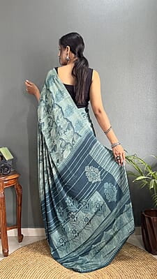 Rajwadi Silk Ready To Drape Saree-Grey-Back Rajwadi Silk Ready To Drape Saree-Grey-Back