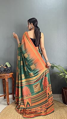Rajwadi Silk Ready To Drape Saree-Teal-Back Rajwadi Silk Ready To Drape Saree-Teal-Back
