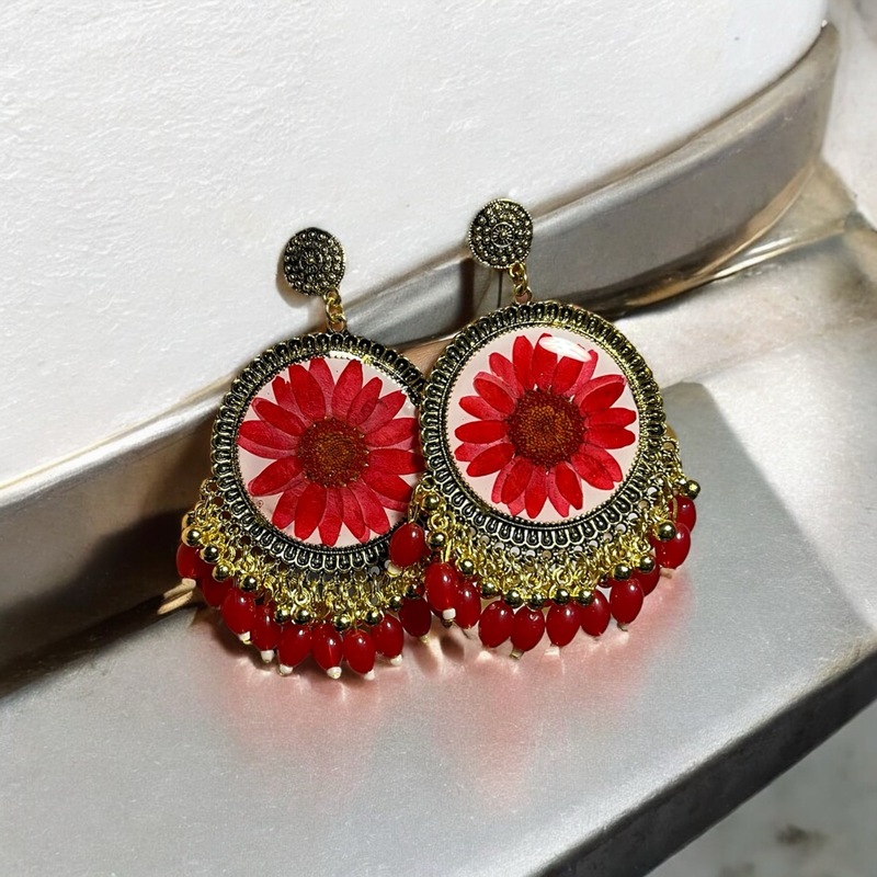 Red Daisy Beads Jhumka