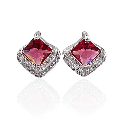Red Stoned American Diamond Stud Earrings Red Stoned American Diamond Stud Earrings
