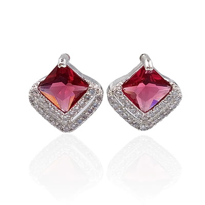 Red Stoned American Diamond Stud Earrings Red Stoned American Diamond Stud Earrings