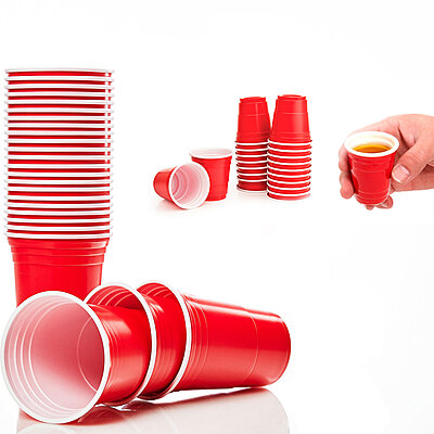 The Magic Balloons- Beer Pong Glasses Combo Pack 30 Pieces of 450 ml Drinking Glasses and 10 Pieces of 60 ml Red Shot Glasses for Bachelor Cocktails Christmas and New Year Parties 40 Pieces 181599