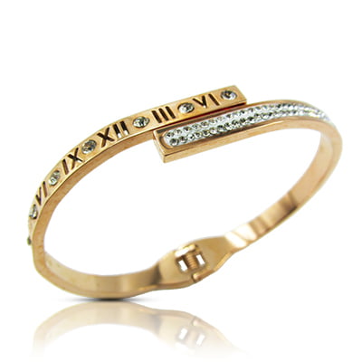 Stainless Steel Bracelet - Roman Letter Stone Embellished Stainless Steel Bracelet - Roman Letter Stone Embellished