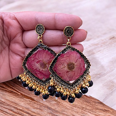 Rose Jhumka (black beads) Rose Jhumka (black beads)