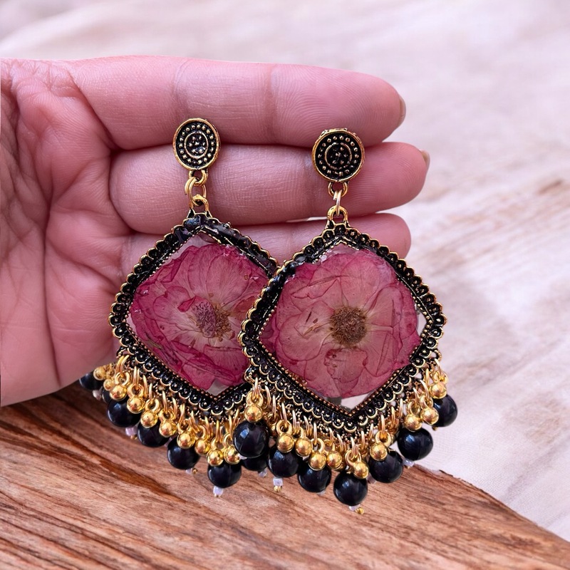 Rose Jhumka (black beads) Rose Jhumka (black beads)