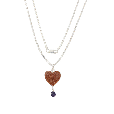 Sterling Silver Chain with Heart Rajavarthi Stone Pendant (Blue)