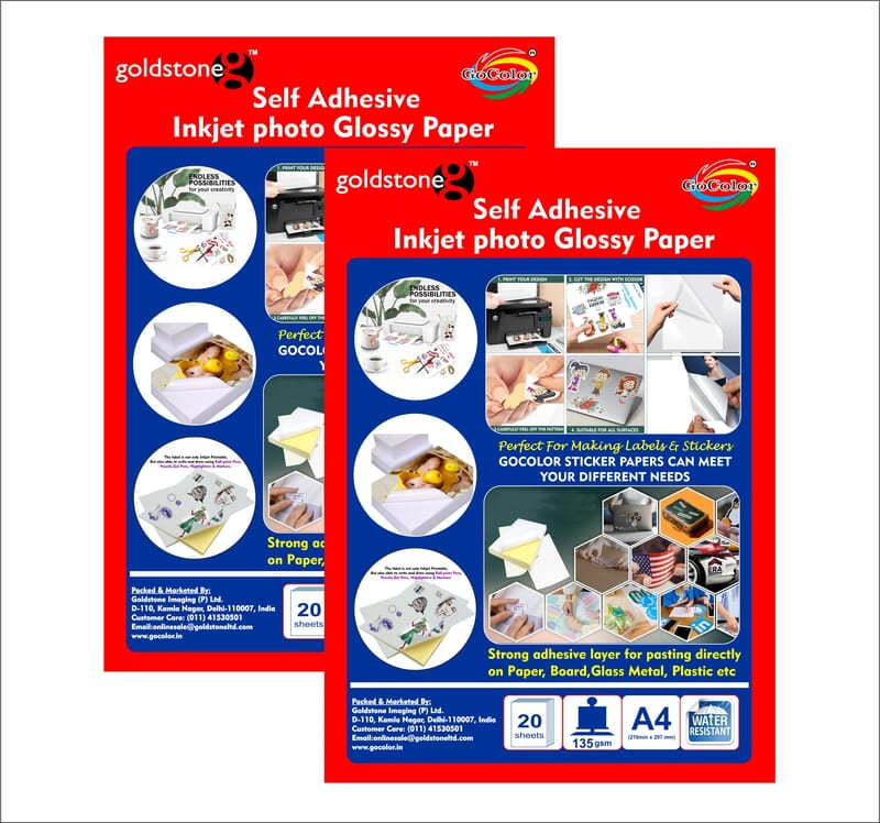 A4 Self Adhesive Inkjet PHOTO Paper  135 Gsm A4(210mm X 297mm) 20SHEET X 2PKT=40 Sheet