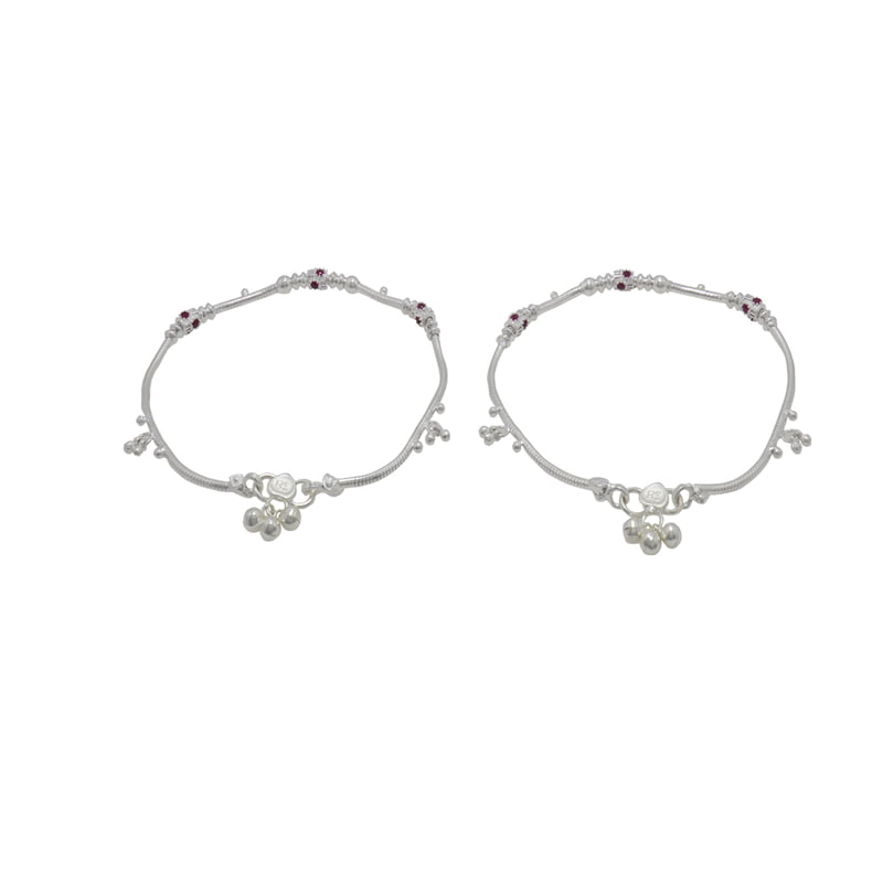 Silver Women Anklet with Red Stone