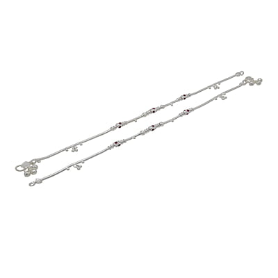Silver Women Anklet with Red Stone