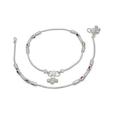 Silver Multi Color Box Balls Anklet Silver Multi Color Box Balls Anklet