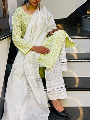 Chikan Kurti Palazzo Suit-Pista