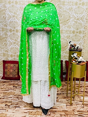 Chikan Kurti Sharara Suit-Green