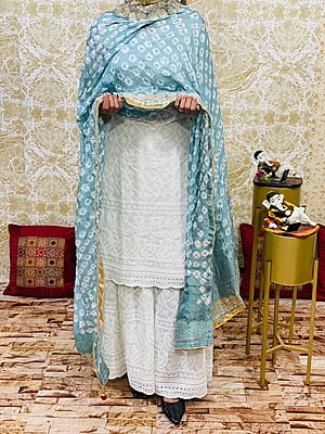 Chikan Kurti Sharara Suit-Grey