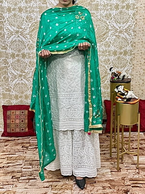 Chikan Kurti Sharara Suit-Rama